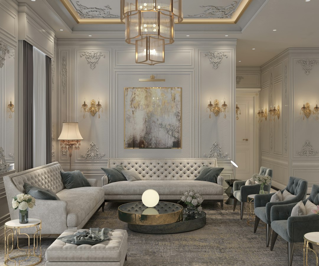 Warm Neoclassical Lounge Decor